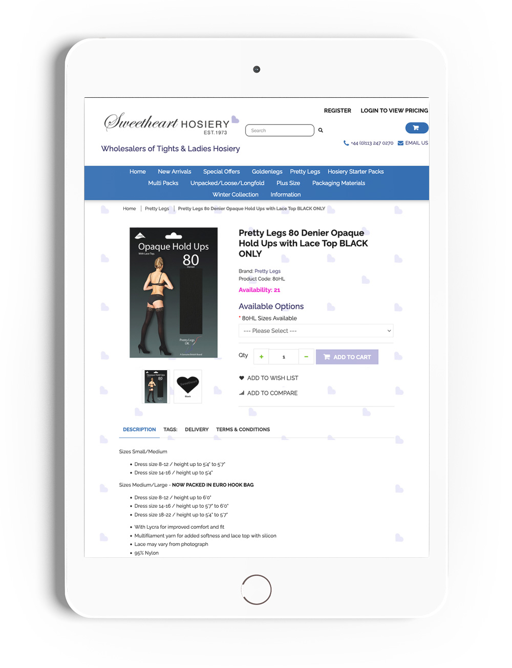 sweethearthosiery ipad website